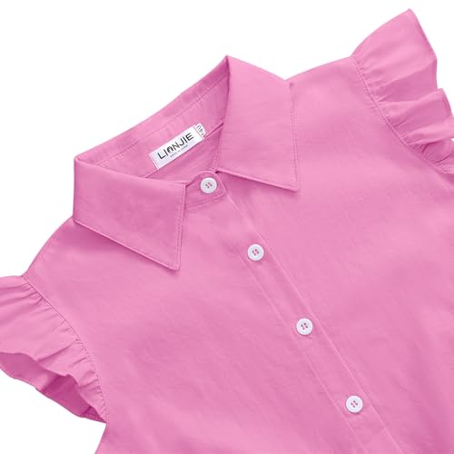Image of Girls Sleeveless Plaid Button Down Shirt Summer Crop Tops Tie Knot Ruffle Sleeve Shirt Blouse 3-12Y