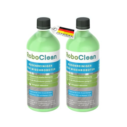 RoboClean Reinigungsmittel für Wischroboter – 1L Konzentrat mit Frischeduft – streifenfrei, sensorschonend & materialverträglich – für Fliesen, Laminat, Vinyl, versiegelte Böden | 2 Liter
