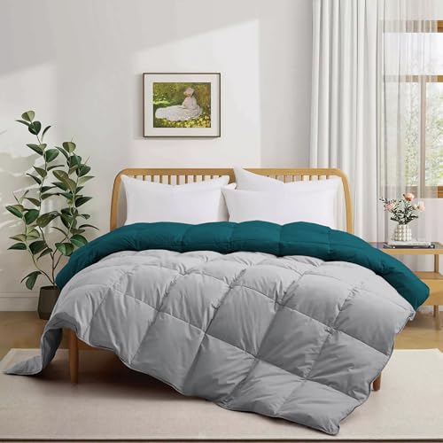 Image of 500 GSM Winter Blanket /Comforter Double Bed Size (90 inchX100 inch) - Unique Design Heavy Winter Comforter 500 GSM Microfiber Fill -Rajai Double Bed - Teal /Silver Grey Color