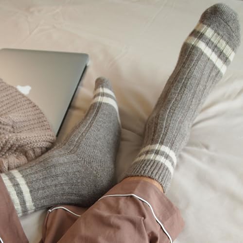 Image of 92% Merino Wool Socks Rib-Knit Home Natural, Made in Mongolia