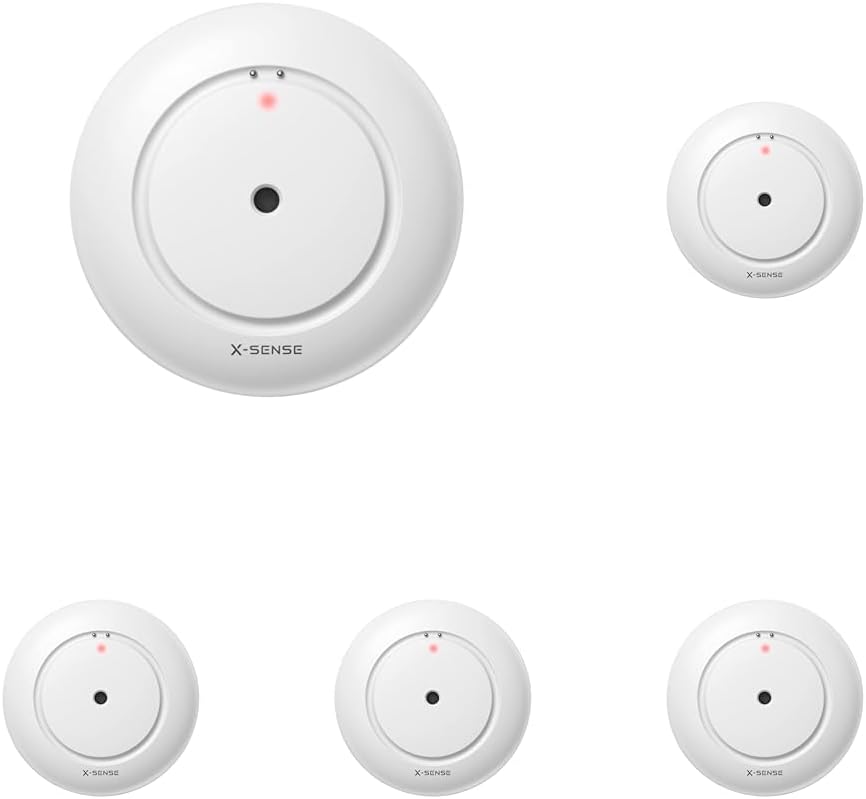 X-Sense Water Leak Detector, Water Sensor Alarm, Mini Water Detector Alarm with 110 dB Audio Alarm, Battery-Powered, Water Alarms for Basements, Sinks, Tanks, Pools, Model WS01 (Pack of 5)