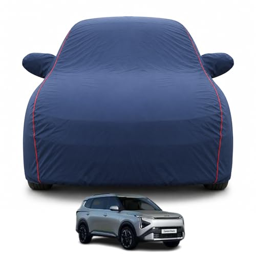 Image of Premium Car Cover for Kia Carens Clavis 2026 Models | Waterproof, UV & Dust Protection | Mirror & Antenna Pocket | Triple Stitched, Soft Inner Lining, Belt & Buckle (Navy Blue)