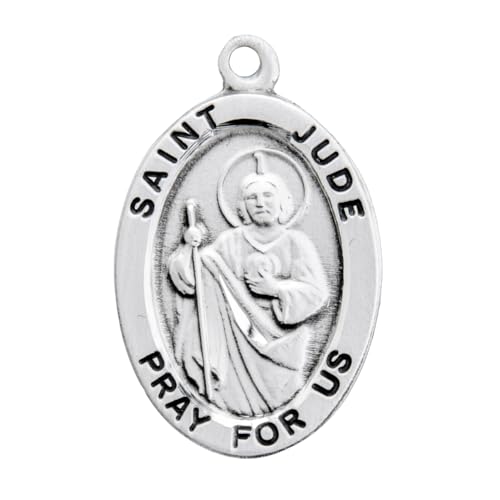 Men and Women .925 Sterling Silver Saint St. Jude Medal Pendant Necklace in 20 inch Rhodium Plated Stainless Steel Chain, Catholic Medal - Patron Saint. of miracles and desperate needs, Deluxe Velvet Gift Box - Made in USA