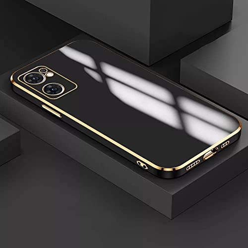 Image of Apurb Store for Oppo Reno 7 5G Plating Square Gold Frame Phone Case Luxury Soft Silicone Back Cover (for Oppo Reno 7 5G, Black)