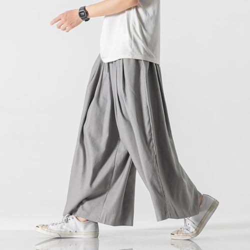 Spring Autumn Men Wide Leg Pants Mens Joggers Lace Up Streetwear Casual Linen Trousers3