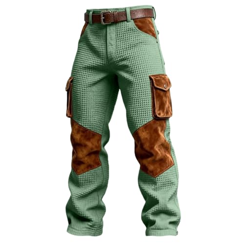 Duohropke Waffel Sweatpants Herren Arbeitshose Cargo Wanderhose Baggy Jogginghose Skihose Breite Trainingshose Sporthose Jogger Hosen Weites Bein Sweathose Y2K Streetwear Warme Fitness shose, verde