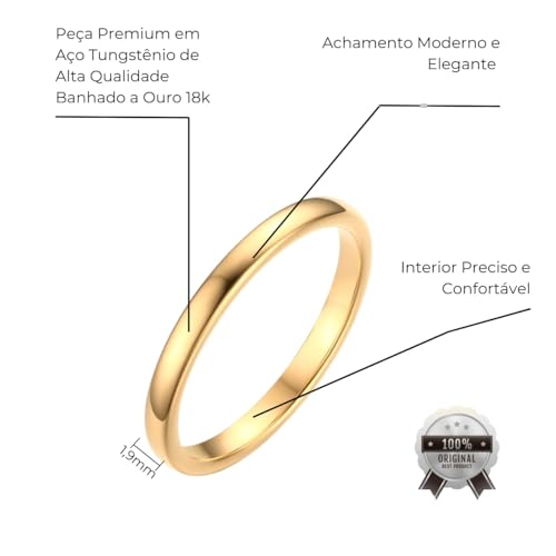 Aliança de Casamento Noivado Classica Fina 1,9mm Slim Banhada a Ouro 18k Original (21/22)