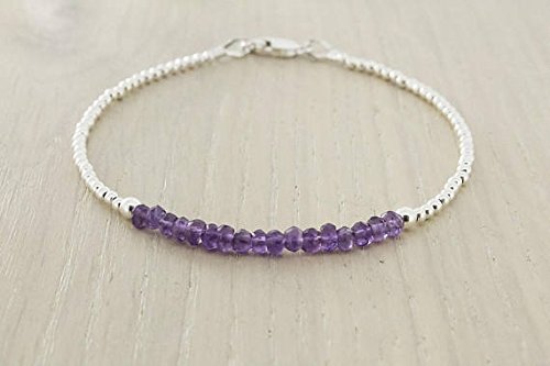 Amethyst Bracelet/Amethyst & Silver platedbracelet/Purple Stacking Bracelet/February Birthstone/Amethyst Jewellery/Delicate Gemstone Bracelet 3.5 mm