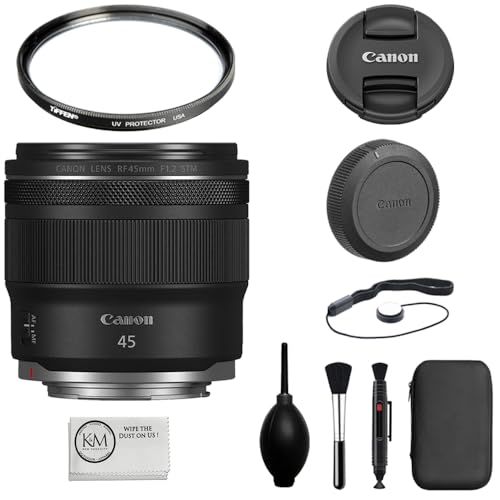 Image of Canon RF45mm F1.2 STM Lens Compatible with Canon RF Mount Bundle with Tiffen UV Filter + Deluxe Cleaning Kit - Blower, Lens Pen, Brush & Case + Cap Keeper + Microfiber Cleaning Cloth