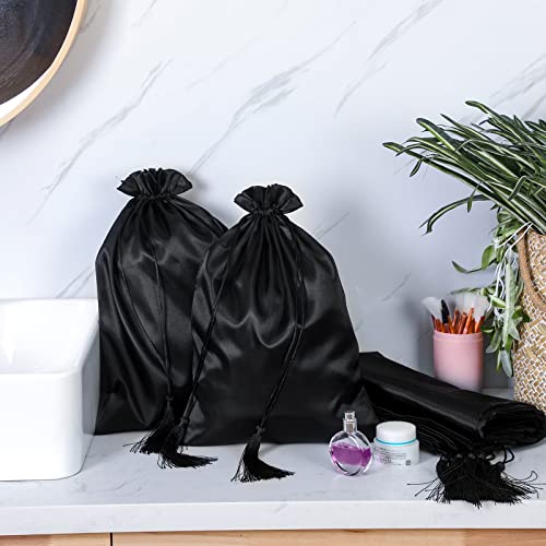 30 Pcs Satin Wig Bag Satin Silk Bags Soft Large Hair Packaging Drawstring Pouch With Tassel For Women Wigs Hair Extensions Hair Tools Storage Travel Home Salon Makeup Gift, Black #TOP4