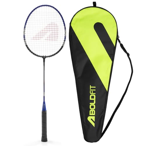 Image of Boldfit Badminton Rackets Aluminium Badminton Racket with Full Cover Bag Standard Shuttle Bat Match Shuttle Bats Lightweight Badminton Shuttle Bat Thunderbolt - Blue