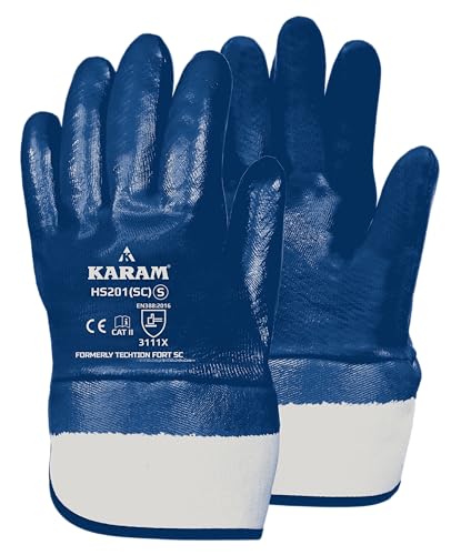 Image of Karam HS201(SC) Nitrile Fully Coated Safety Glove with Safety Cuff | Excellent Flexibility & Dexterity | Oil Repellent, Abrasion Resistant Work Gloves | Size-L | Pack of 3