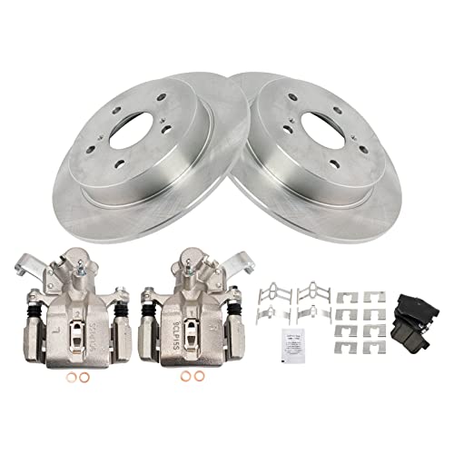 Image of TRQ Rear Brake Pad and Rotor Set Ceramic Solid Rotors Calipers