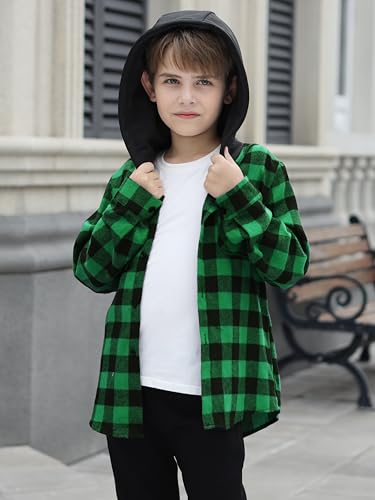 Image of Cromoncent Boys Flannel Hoodie Plaid Button Down Shirt Jacket Long Sleeve