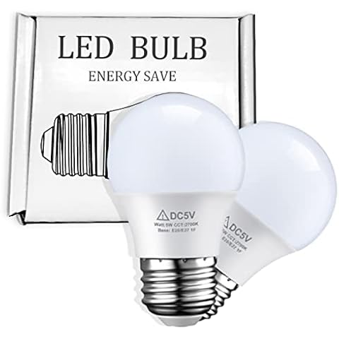 TIMEGOA Safety Low Voltage 5V 5W 3-Way Dimmable LED Light Bulb, G45 E26 E27 Base Energy-Saving Bulb, 60W Equivalent, 400 Lumens A19 Bulb, 3000K LED Bulb, 2 Pack Cover