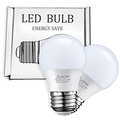 TIMEGOA Safety Low Voltage 5V 5W 3-Way Dimmable LED Light Bulb, G45 E26 E27 Base Energy-Saving Bulb, 60W Equivalent, 400 Lumens A19 Bulb, 2700K LED Light, 2 Pack by TIMEGOA - Used condition - US$15.83