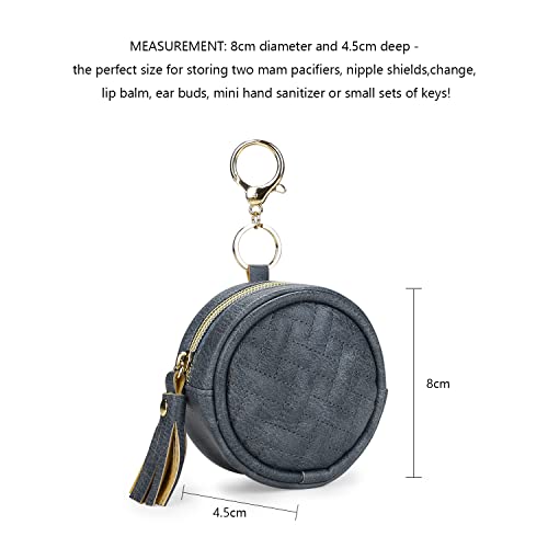 Image of Pacifier Case Bag - Leather Pacifier Holder with Clip for Diaper Bag Stroller Purse Charm, Holds 2 Pacifiers Outdoor Travel (Weave Blue)