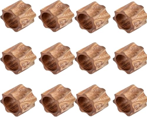 SHAFA IMPEX Wood Napkin Rings Set of 12 Handmade Wooden