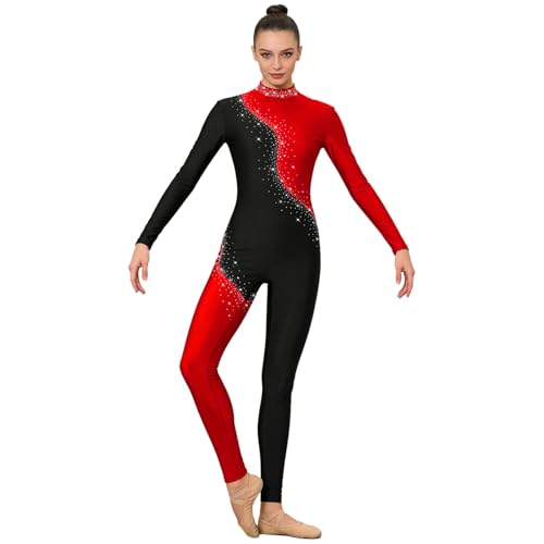 Justaucorps gymnastique femme en unitard manches longues noir pour la danse