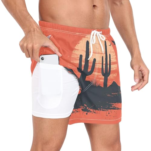 xigua Desert Sunset Mens Swim Trunks with Liner, 5 inch Quick Dry Mens Boardshorts for Beach2