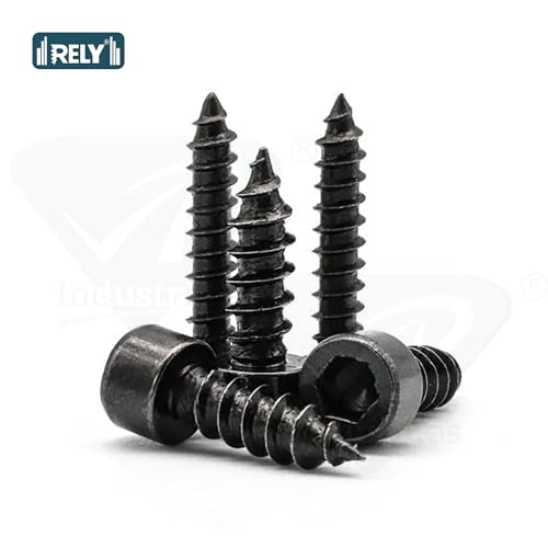Image of Rely⇒VP INDUSTRIES (Pcs-25) M6.3x 50 mm Allen Socket Cap Head Self-Tapping Screw - Black Zinc Furniture Bolt for Wood Boards, Cabinets, Cupboards & Chairs