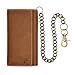 Long Trifold Leather Wallet for Men, Checkbook Cover, RFID Blocking chain wallet Card Slots, Zipper Coin Pocket - Biker Stainless Chain Design in the U.S.A (J212C, Vintage Brown)