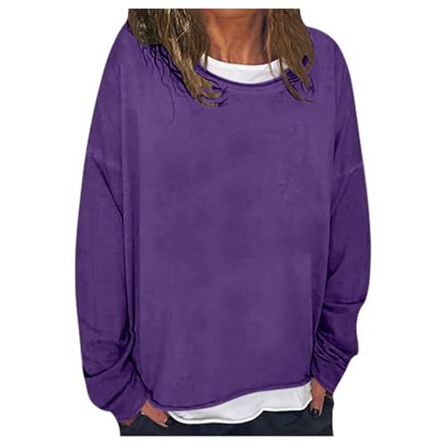 Sweat-shirt décontracté à col rond pour femme en coupe ample et couleur unie