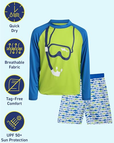 iXtreme Boys Rash Guard Set - 4 Piece UPF 50+ Quick Dry Long Sleeve Swim Shirt and Swim Trunks for Boys (Sizes: 5-14)2