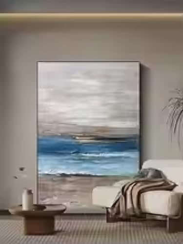 Cuadro azul abstracto con lienzo moderno marrón de 20x40 cm