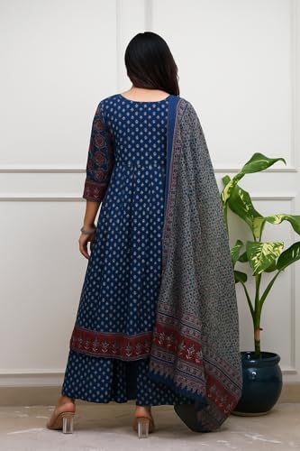 Image of KLOSIA Women Printed Anarkali Kurta and Pant Set with Dupatta