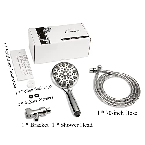 Couradric Handheld Shower Head, 6 Spray Setting High Pressure Shower Head With Brass Swivel Ball Bracket And Extra Long Stainless Steel Hose, Chrome, 5" #TOP5