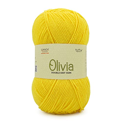 Image of Ganga Acrowools Acrylic Olivia, Double Knit Yarn. Hand Knitting and Crochet Yarn. Oekotex Class 1 Certified. Pack of 2 Balls - 100Gms Each. Shade No - Olv023, Yellow