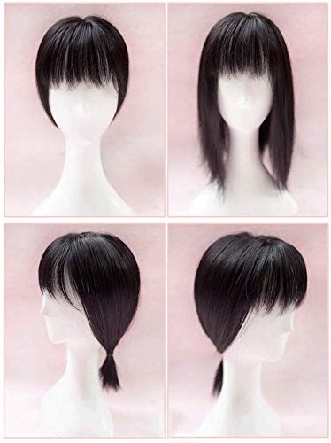 Deckhaar-Teil von Remeehi, glattes, synthetisches, Haarteil zum Reinklemmen, Deckhaar mit Stirnfransen für Frauen