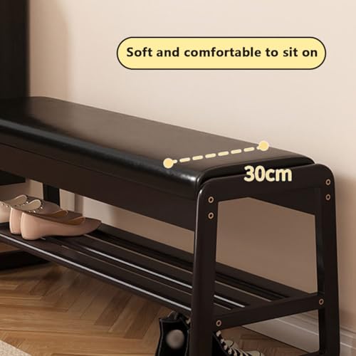 Banc à chaussures imperméable en bois d'hévéa avec coussin cuir confortable