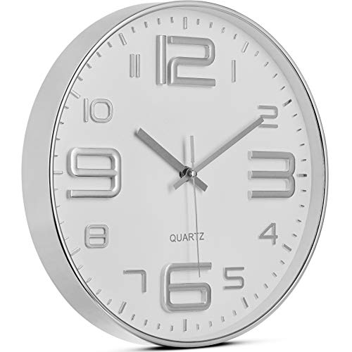 Reloj de Pared Silencioso Bernhard 12 Pulgadas Plata y Blanco miniatura 2