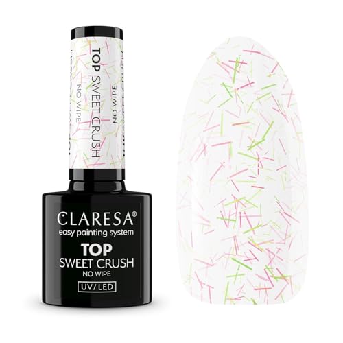 Claresa Top Sweet Crush No Wipe 5 g – Capa superior transparente UV/LED con efecto de salpicaduras pastel | no requiere limpieza | Decoración de uñas de colores veraniegos