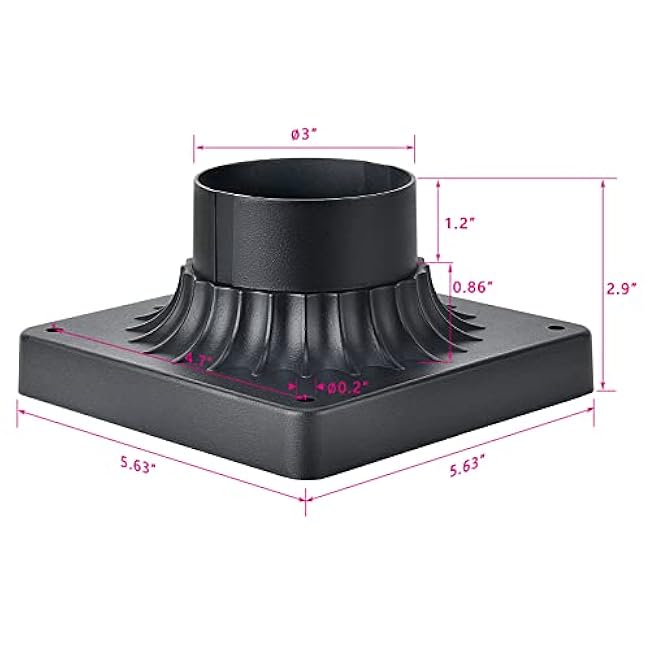 Pier Mount Base 2 Pack,Cast Aluminum Outdoor Post Light Adapter for Deck Porch Patio in Matter Black Finish 5.6 W*5.6 L