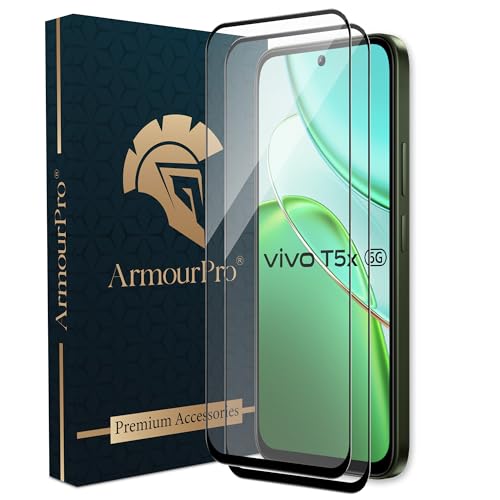 Image of ArmourPro Tempered Glass for iQOO Z11x / Vivo T5x - 9H Anti Scratch Screen Protector, Edge to Edge Coverage, HD Clarity, Smooth Touch, Case Friendly | Black, Pack of 2
