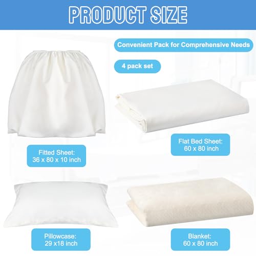 SmoothNovelty 4 Pcs Hospital Bed Sheets Set, Soft Knitted Standard Sheets Quality, Include Fitted Sheet, Quilt Cover, Pillow Case and Blanket (White) - Thumbnail 2