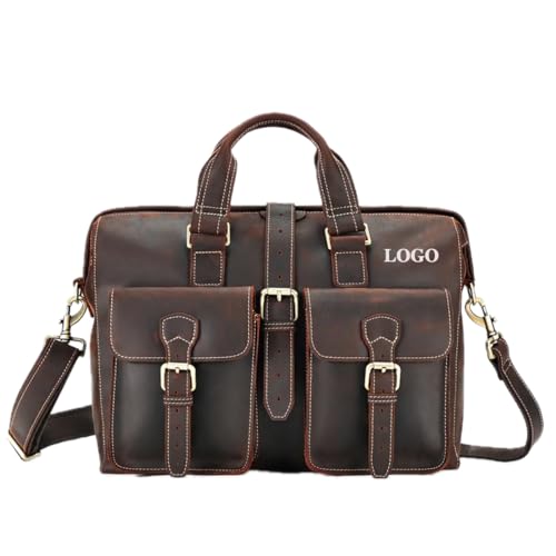 Bolsa de mensajero de cuero Crazy Horse abm de 15.6 pulgadas maletín de hombro elegante y duradero