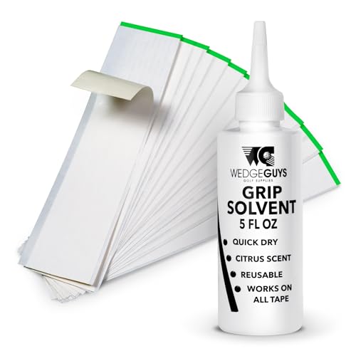 Wedge Guys Professional Golf Grip Tape 2' x 10' Solvent Activated Double Sided Adhesive Strips + Golf Grip Solvent for Regripping Golf Clubs Wood Hybrid Iron Wedge Putter, Easy to Peel & Pre Cut