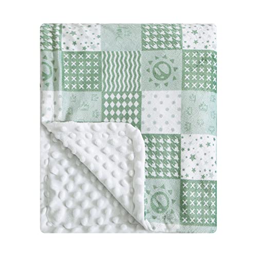 Image of DaysU Silky Micro Soft Plush Baby Blankets Unisex with Print Cute Pattern and Soothing Raised Dots, Double Layer Bed Throws for Baby Crib, Plaid, Agave Green, 30x40 Inches