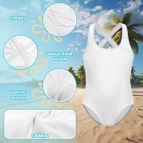 Image of Xpyiqun Swimsuit for Girls One Piece Bathing Suits Size 5-14 Sleeveless Swimwear Cross Shoulder Strap Swimming Wear