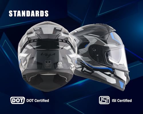 Image of Vega Zap Volt D /V Full Face Riding Helmet with Dual Visor, Shock Absorbing Liner, Comfortable Interior, Lightweight Shell, Aerodynamic Design, and Modern Black Blue Styling Black Blue-XL