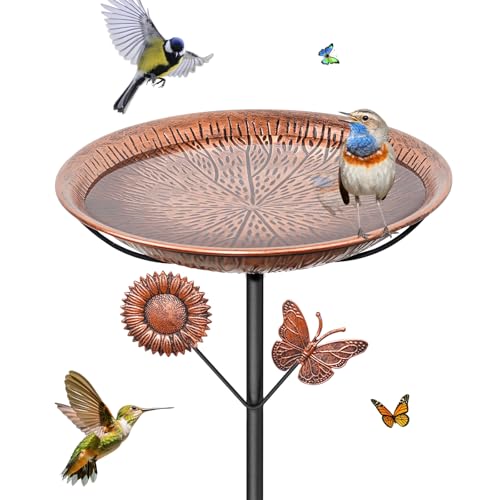 YALINKA Metal Bird Bath for Outside, Vintage Birdbaths Removable Feeder Bowl with Butterfly Flower, Easy to Clean Birdfeeder for Outdoors Garden Yard Lawn Decor