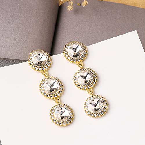 Image of Yellow Chimes Earrings For Women Gold Tone Triple Crystal Round Shape Drop Earrings For Women and Girls