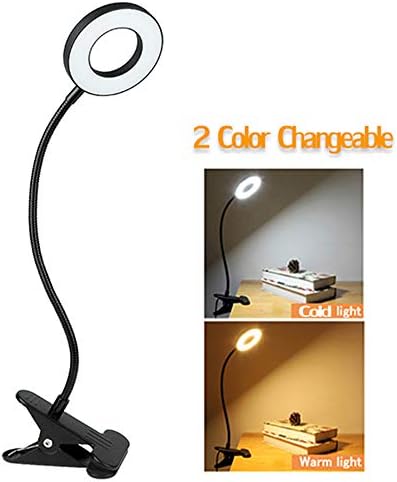 6W LED USB Clip on Reading Light for Books, Bedroom, Desk Lamp (Black) with Clamp, Eye Protection. Book Light for Reading in Bed,Kids.Warm & Cool Light Colour(Adapter Isn't Included)