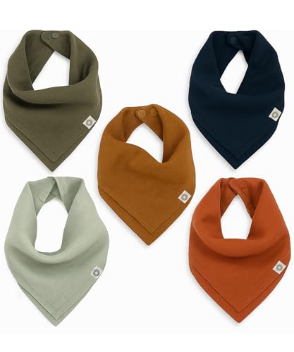 Image of Kishu Baby Indi Organic Baby Bandana Bibs – Fairtrade 4-Way Reversible Drool Bibs for Boys & Girls – Unisex (Set of 5)