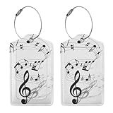 2 Pack Musical Notes Staff Luggage Tags for Suitcases, PU Leather Bag Travel Suitcase Name ID Label and Metal Loop for Women Men Music Lover Backpack