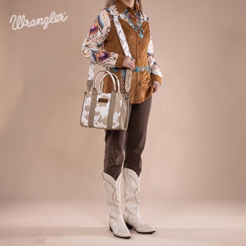 Image of Wrangler Cow Print Tote Bag for Women Western Purse Boho Top Handle Satchel Handbag with Signature Strap